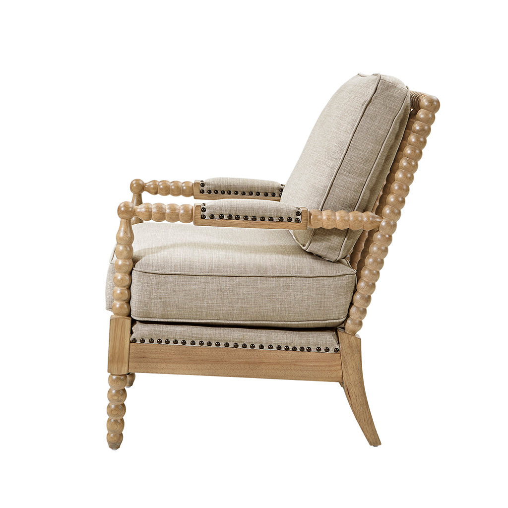 Accent Arm Chair Light Grey Camel Oak Polyester