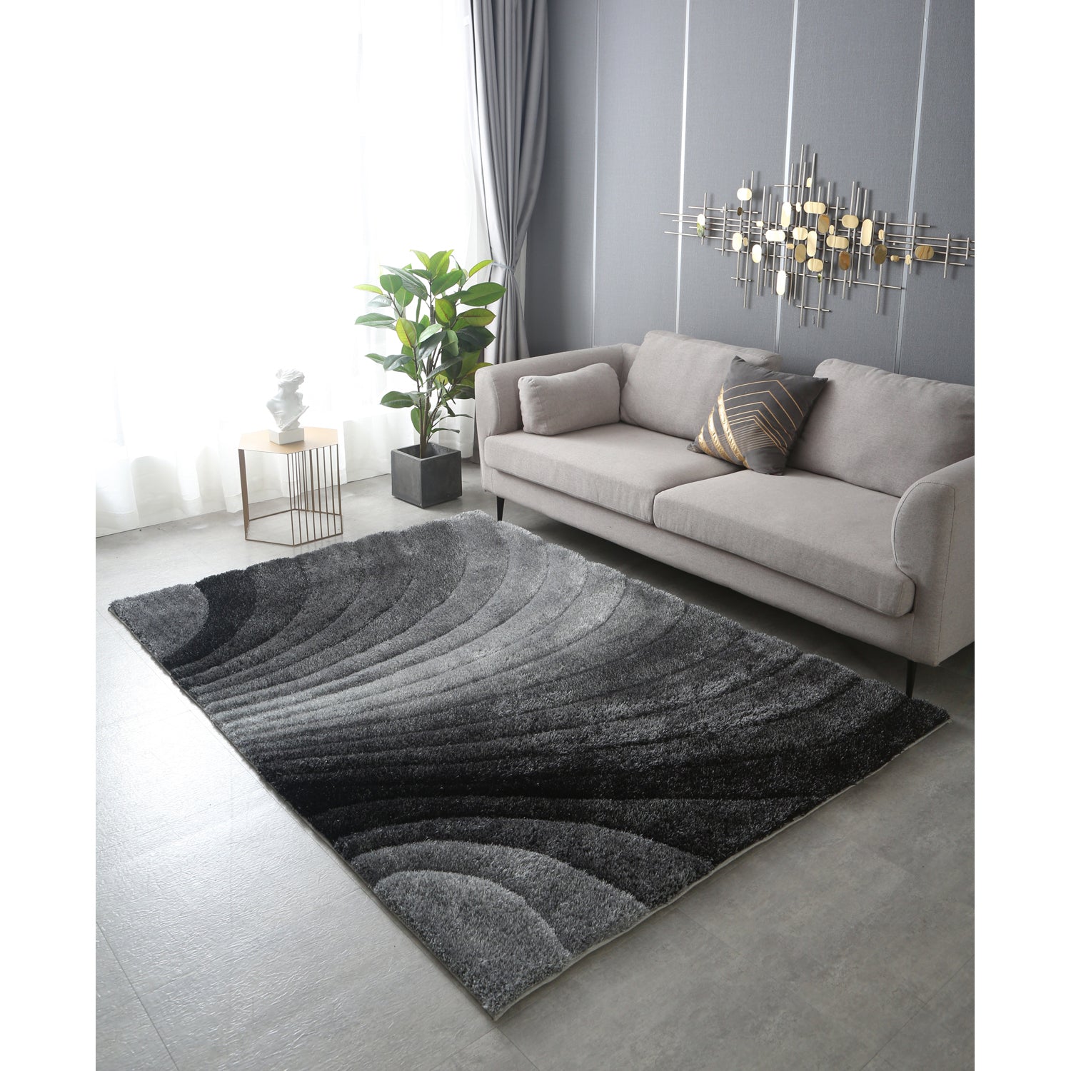 "3D Shaggy" Hand Tufted Area Rug Grey Polyester