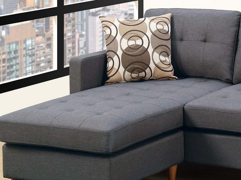 Blue Grey Polyfiber Sectional Sofa Living Room Furniture Reversible Chaise Couch Pillows Tufted Back Modular Sectionals Blue Gray Wood Primary Living Space Tufted Back Contemporary,Modern L Shaped Pine Square Arms Fabric 4 Seat