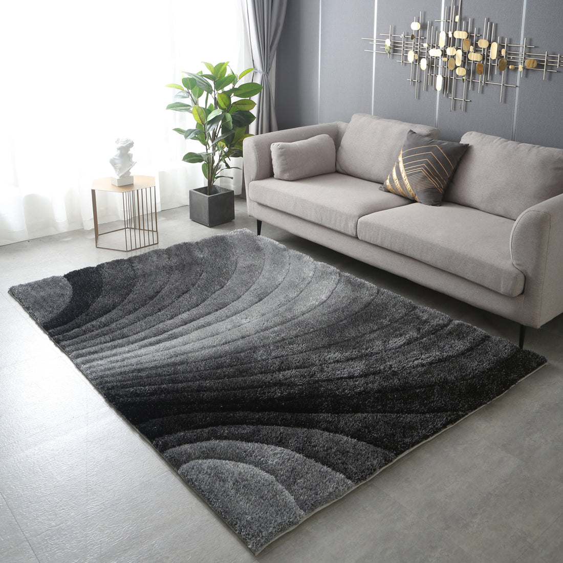 "3D Shaggy" Hand Tufted Area Rug Grey Polyester