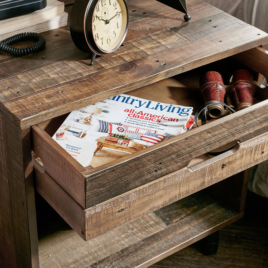 Solid Wood Nightstand Natural Wood