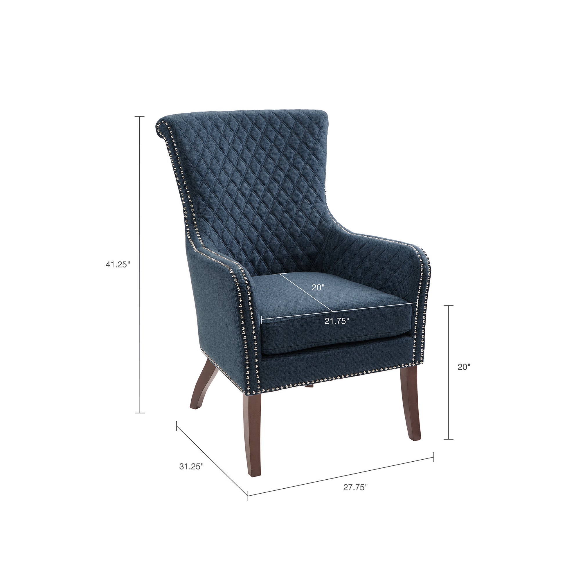 27" Accent Chair,Wood High Density Foam Modern Style For Living Room, Blue Dark Blue Solid Wood