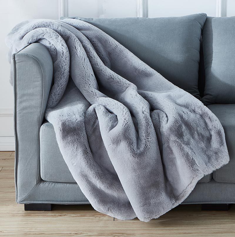 Cassilda Luxury Chinchilla Faux Fur Throw Blanket 50" X 60" Grey Polyester