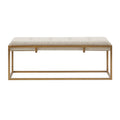Button Tufted Upholstered Metal Base Accent Bench Brown Antique Bronze Polyester