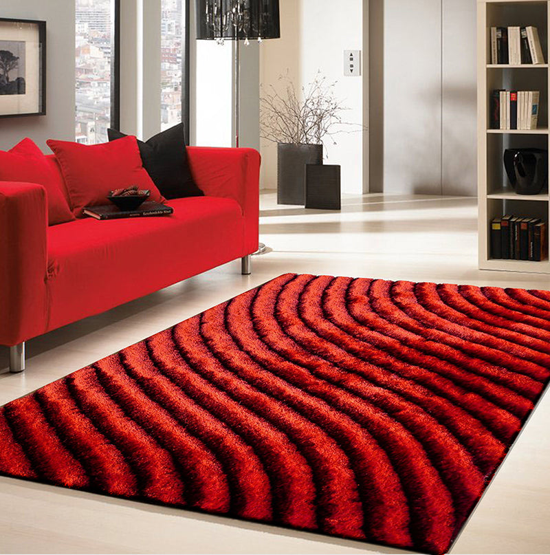 "3D Shaggy" Hand Tufted Area Rug Black Polyester