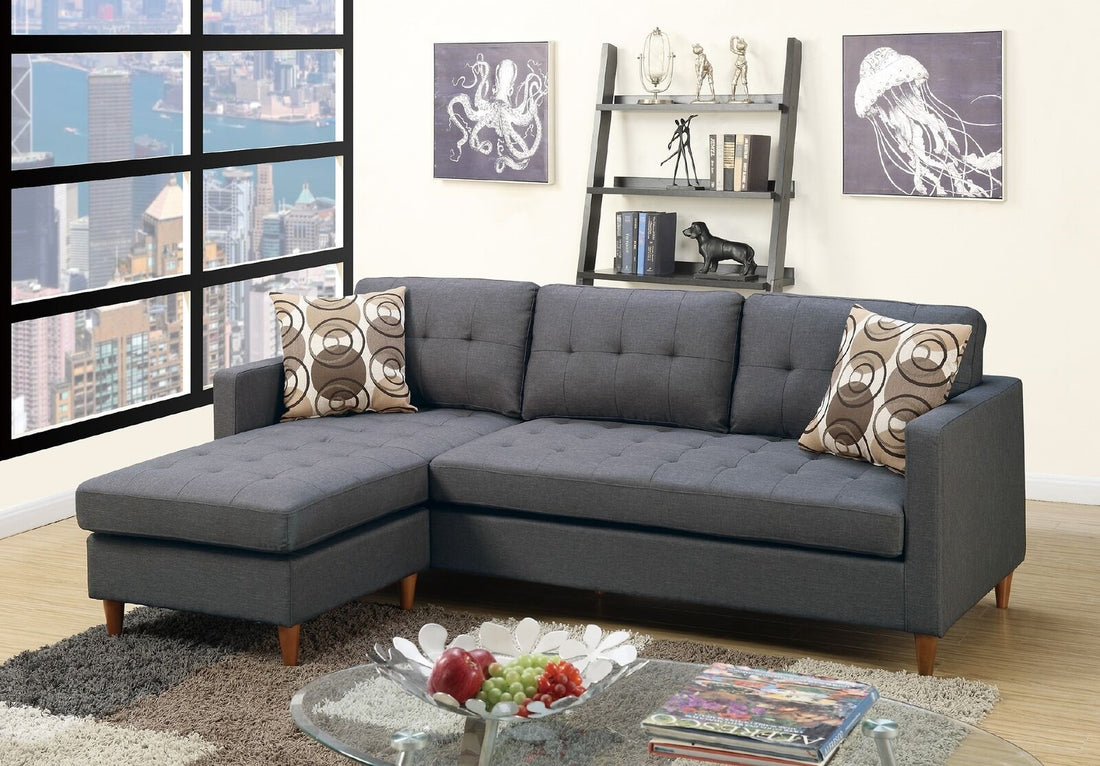 Blue Grey Polyfiber Sectional Sofa Living Room Furniture Reversible Chaise Couch Pillows Tufted Back Modular Sectionals Blue Gray Wood Primary Living Space Tufted Back Contemporary,Modern L Shaped Pine Square Arms Fabric 4 Seat