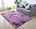 Lily Luxury Chinchilla Faux Fur Rectangular Area Rug Purple Polyester