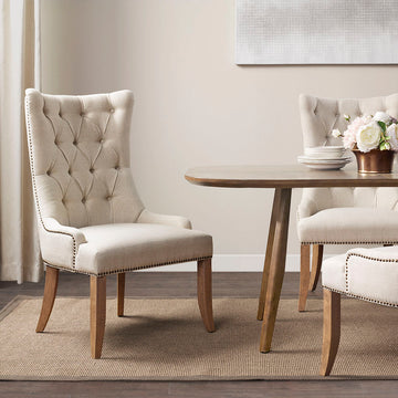 Button Tufted Captain Accent Chair Cream Polyester
