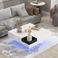 Modern Minimalist Design 31.5*31.5In Square Coffee Table With Detachable Tray And Plug In 16 Color Led Strip Lights Remote Control For Living Room White Particle Board