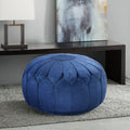 Only Supportbuyer Kelsey Round Pouf Ottoman Blue Solid Wood