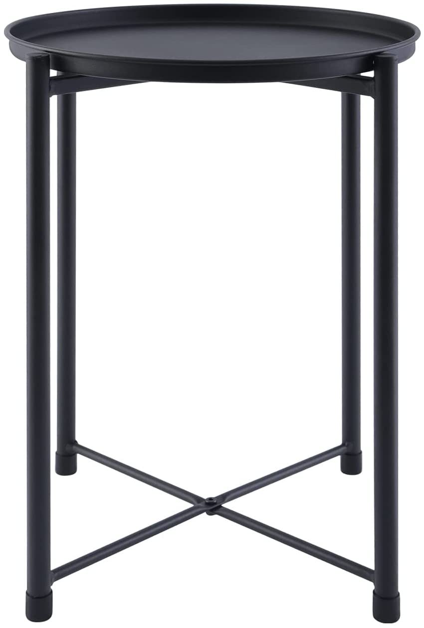 Yssoa Round, Small, Removable Top, Side Bedroom Living Room Patio, Anti Rust And Waterproof, 16 X 16 X 20.5 Inch Metal Tray End Table, 16" X 16" X 20", Black Black Metal