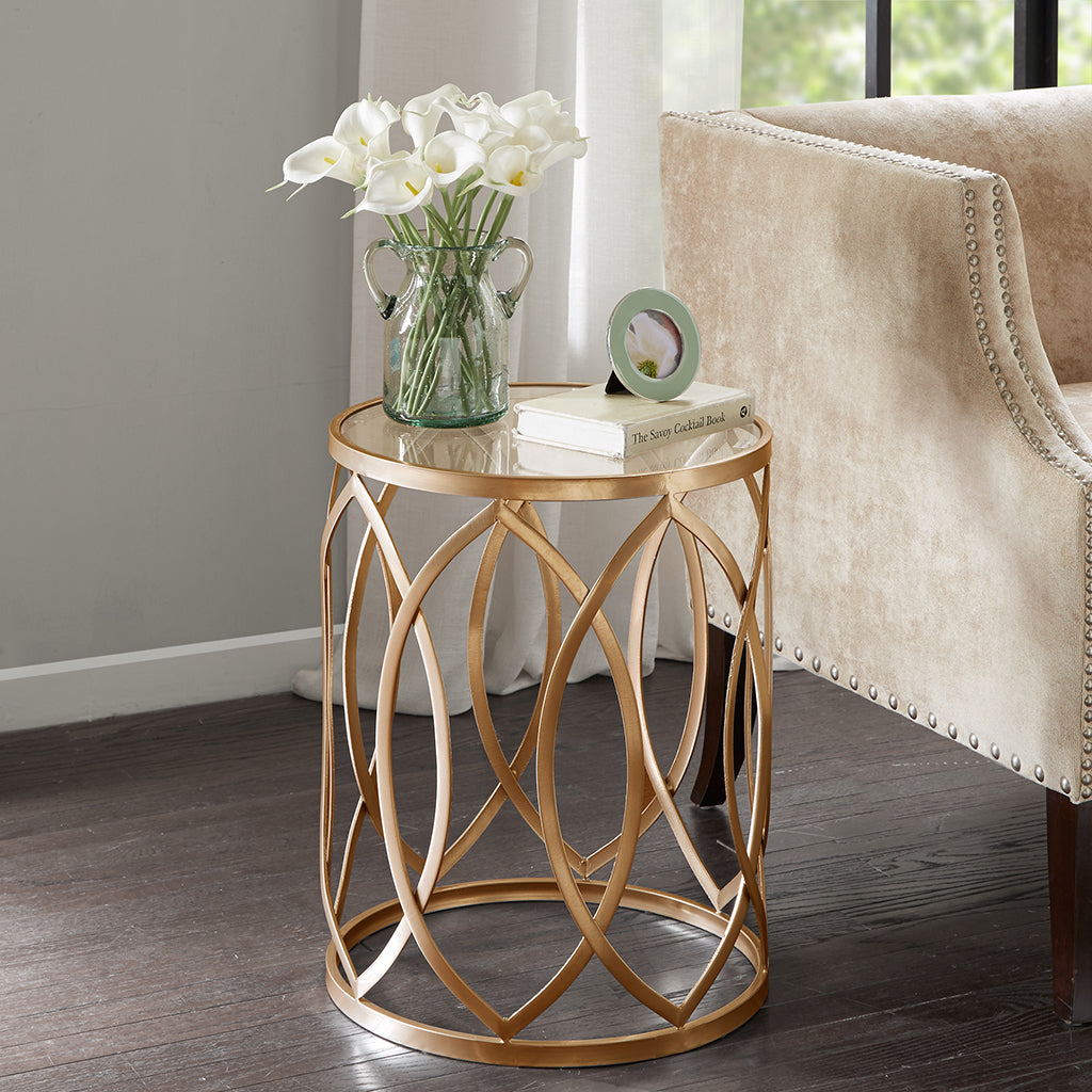 Arlo Metal Eyelet Accent Table Gold Glass Metal