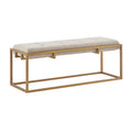 Button Tufted Upholstered Metal Base Accent Bench Brown Antique Bronze Polyester