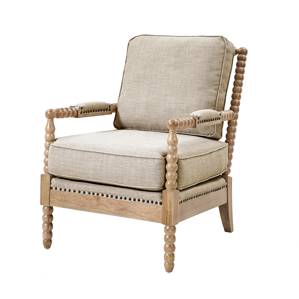 Accent Arm Chair Light Grey Camel Oak Polyester
