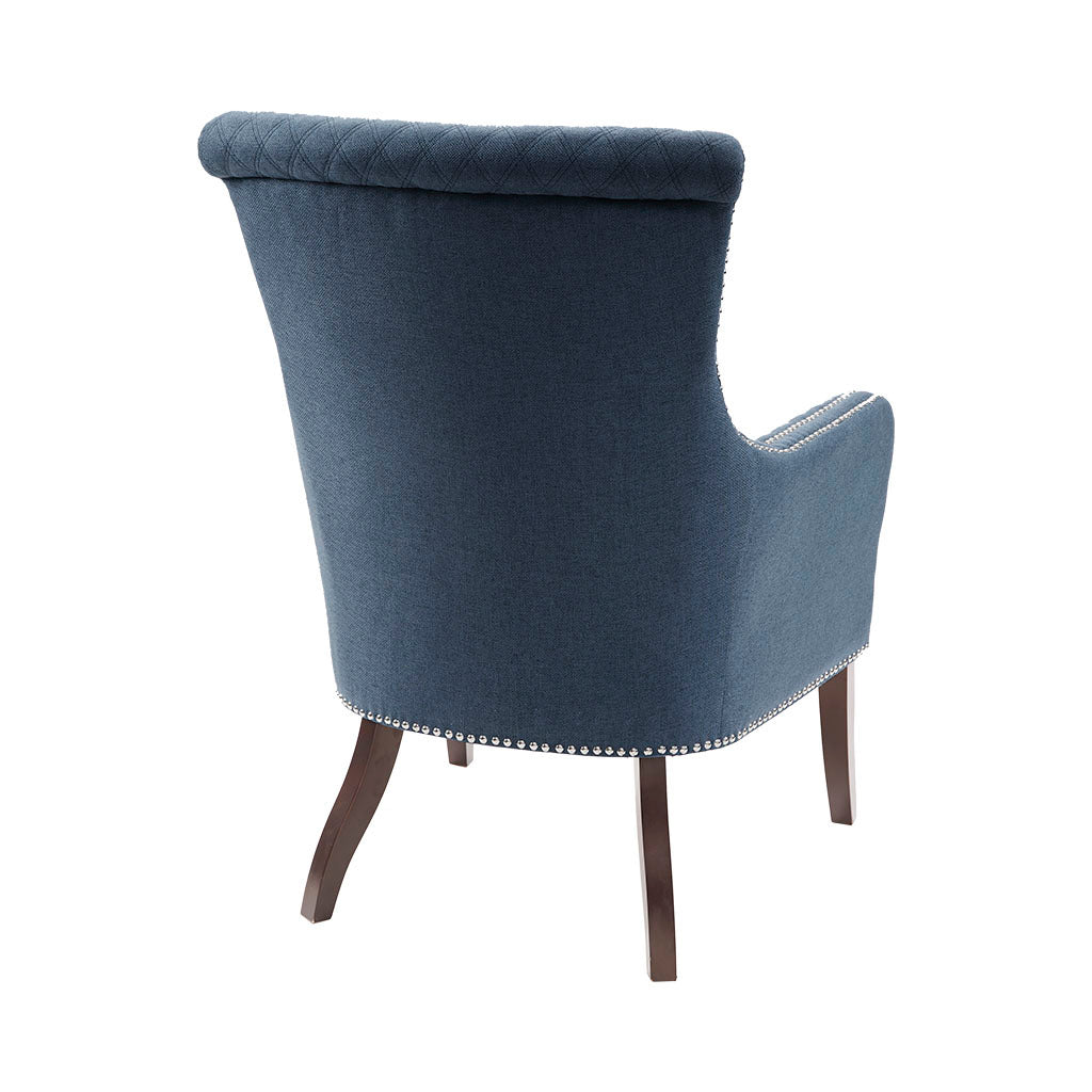 27" Accent Chair,Wood High Density Foam Modern Style For Living Room, Blue Dark Blue Solid Wood