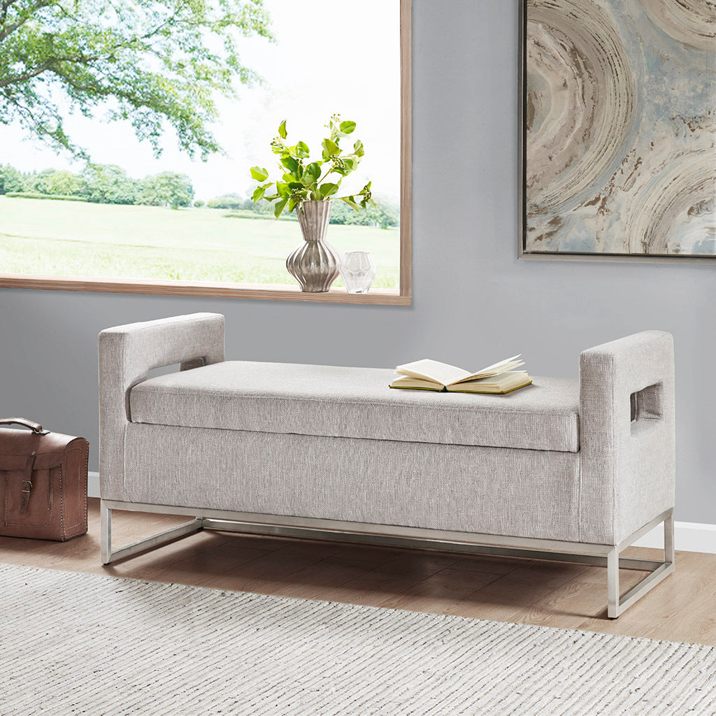 Soft Close Storage Bench Grey Polyester