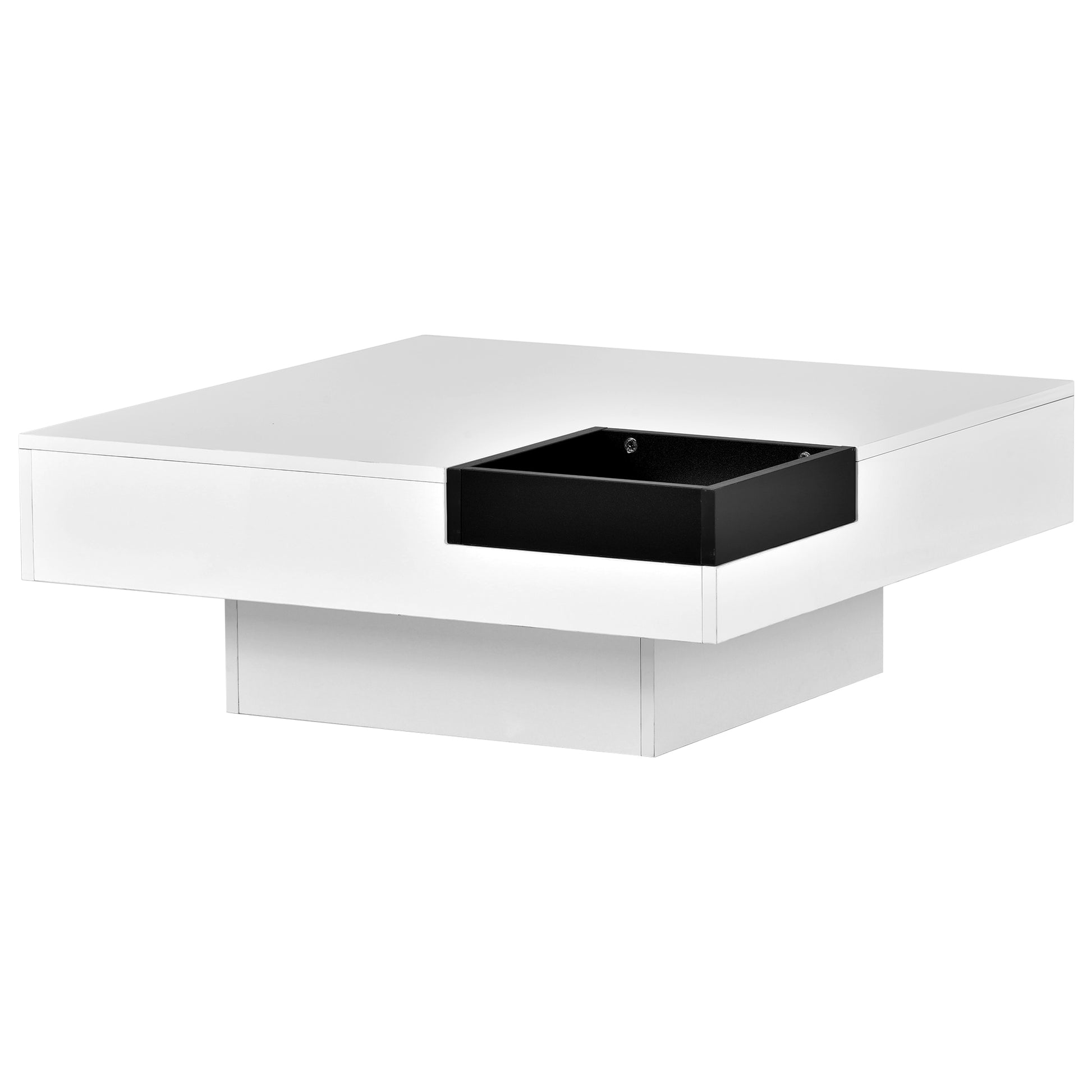 Modern Minimalist Design 31.5*31.5In Square Coffee Table With Detachable Tray And Plug In 16 Color Led Strip Lights Remote Control For Living Room White Particle Board