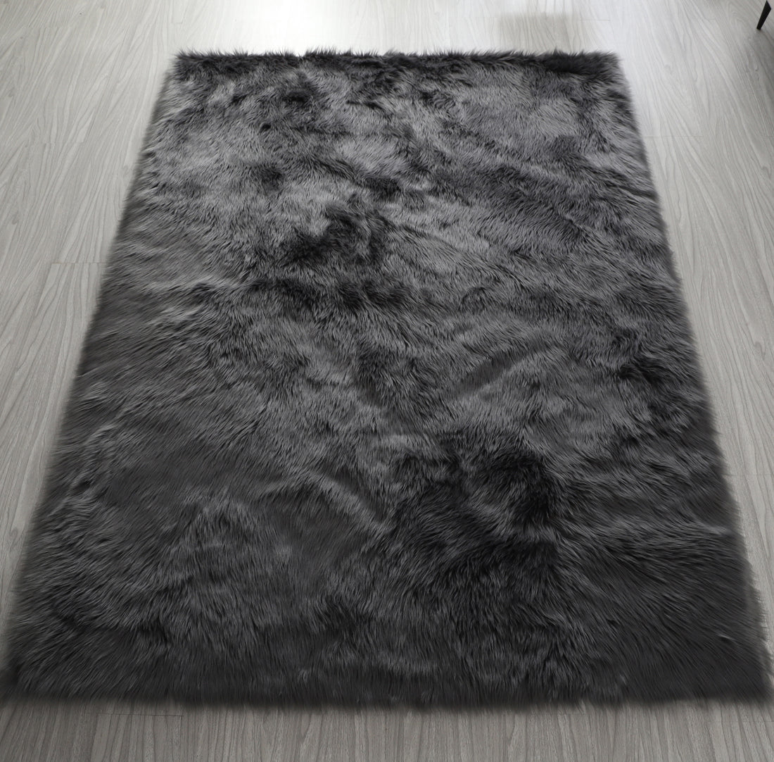 "Cozy Collection" Ultra Soft Fluffy Faux Fur Sheepskin Area Rug Gray Polyester