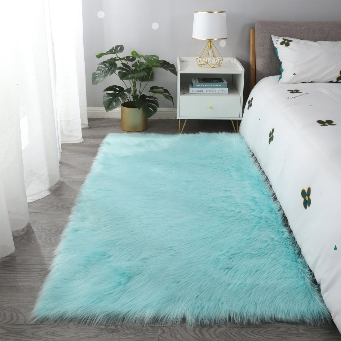 "Cozy Collection" Ultra Soft Fluffy Faux Fur Sheepskin Area Rug Teal Polyester