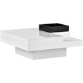 Modern Minimalist Design 31.5*31.5In Square Coffee Table With Detachable Tray And Plug In 16 Color Led Strip Lights Remote Control For Living Room White Particle Board