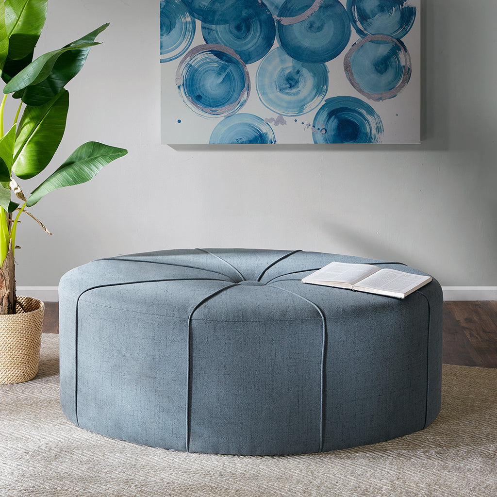 48" Ottoman,Polyester Fabric Large Cocktail Ottoman Modern Style For Living Room, Blue Blue Solid Wood