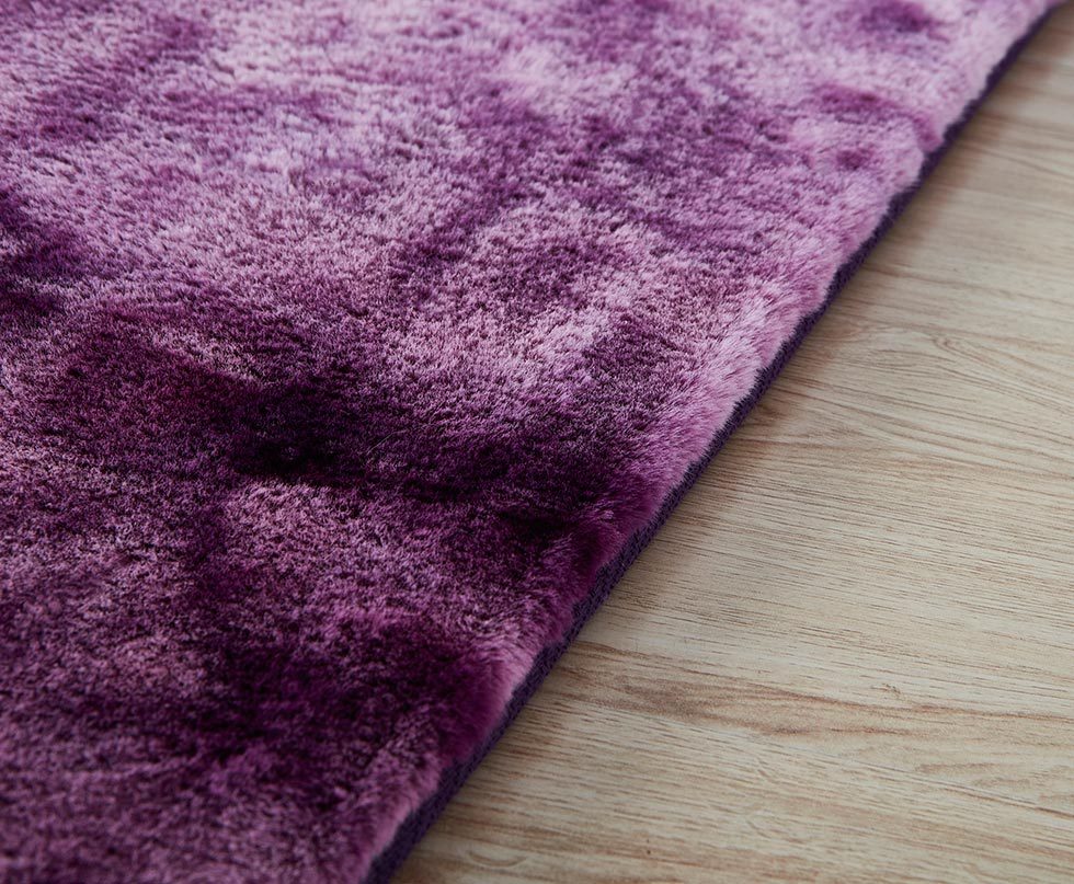 Lily Luxury Chinchilla Faux Fur Rectangular Area Rug Purple Polyester