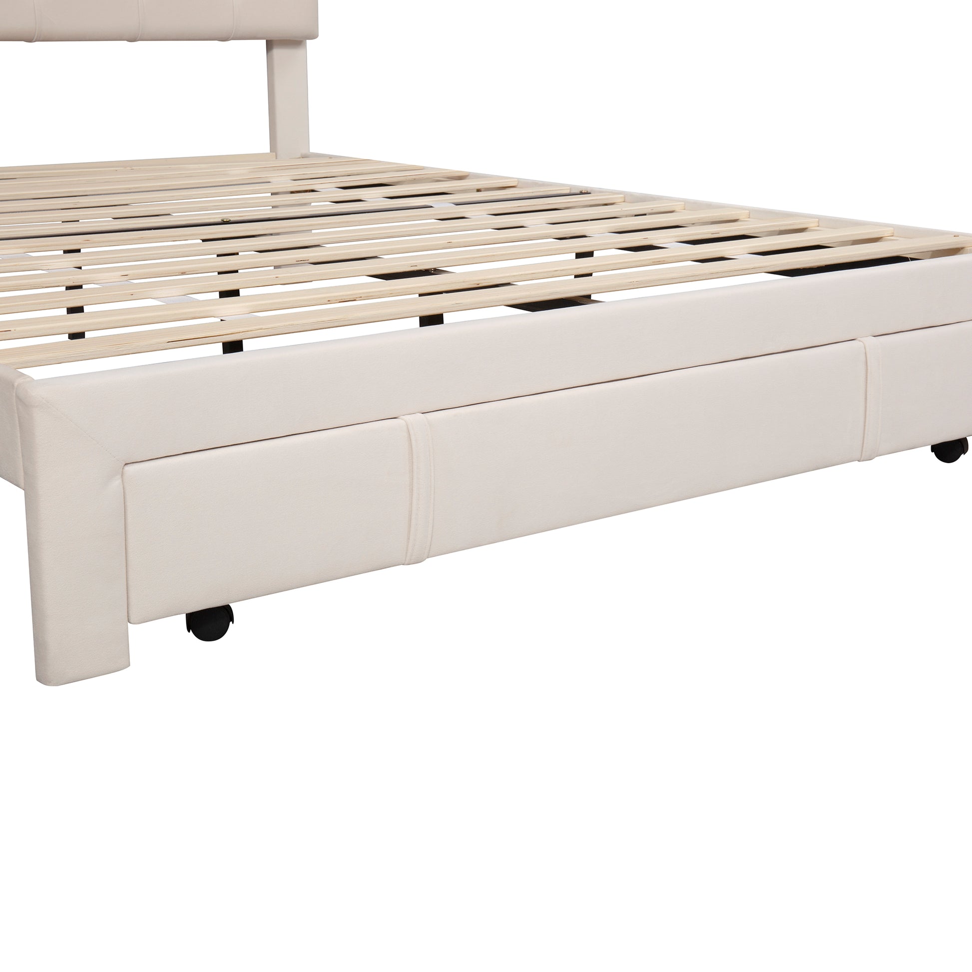 Queen Size Storage Bed Velvet Upholstered Platform Bed With A Big Drawer Beige Beige Velvet