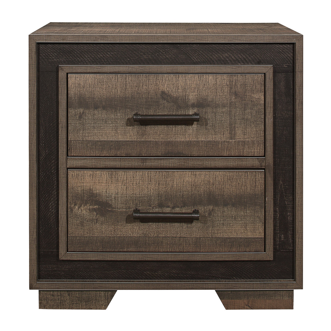 Rustic Style 1Pc Nightstand Two Tone Finish Embossed Faux Wood Bed Side Table Bedroom Furniture Multicolor 2 Drawers Bedroom Wood