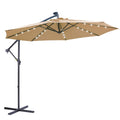 10 Ft Solar Led Patio Outdoor Umbrella Hanging Cantilever Umbrella Offset Umbrella Easy Open Adustment With 32 Led Lights Taupe Taupe Metal