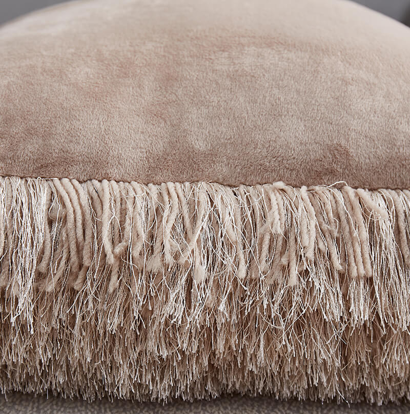 "Decorative" Shaggy Pillow With Lurex 18 In X 18 In Beige Polyester