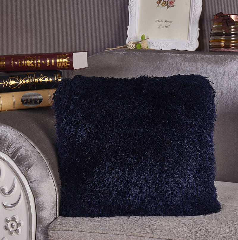 "Decorative" Shaggy Pillow 18 In X 18 In Blue Polyester