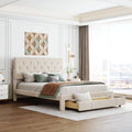 Queen Size Storage Bed Velvet Upholstered Platform Bed With A Big Drawer Beige Beige Velvet