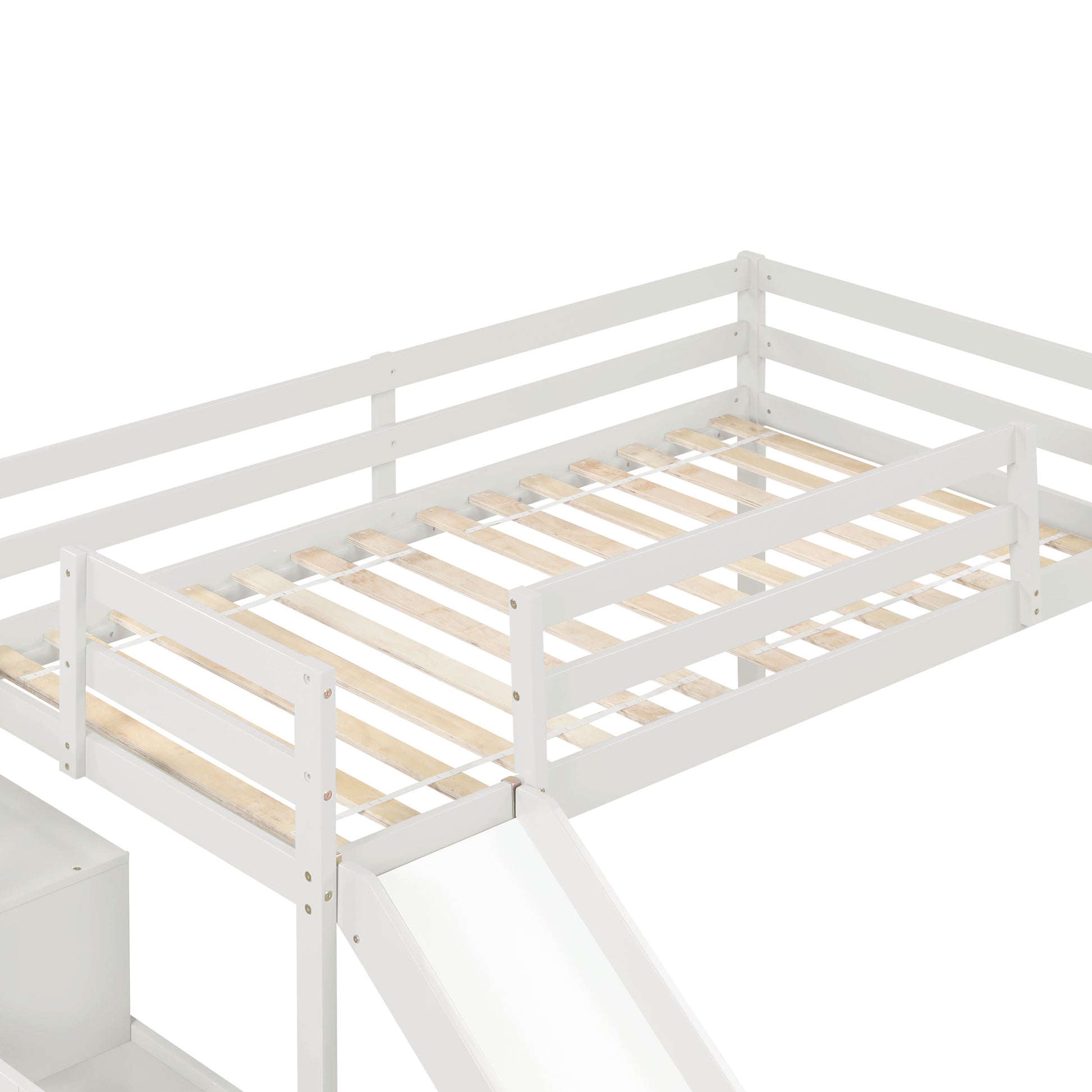 Loft Bed With Staircase, Storage, Slide, Twin Size, Full Length Safety Guardrails, No Box Spring Needed, White Old Sku:W504S00004 Twin White Pine