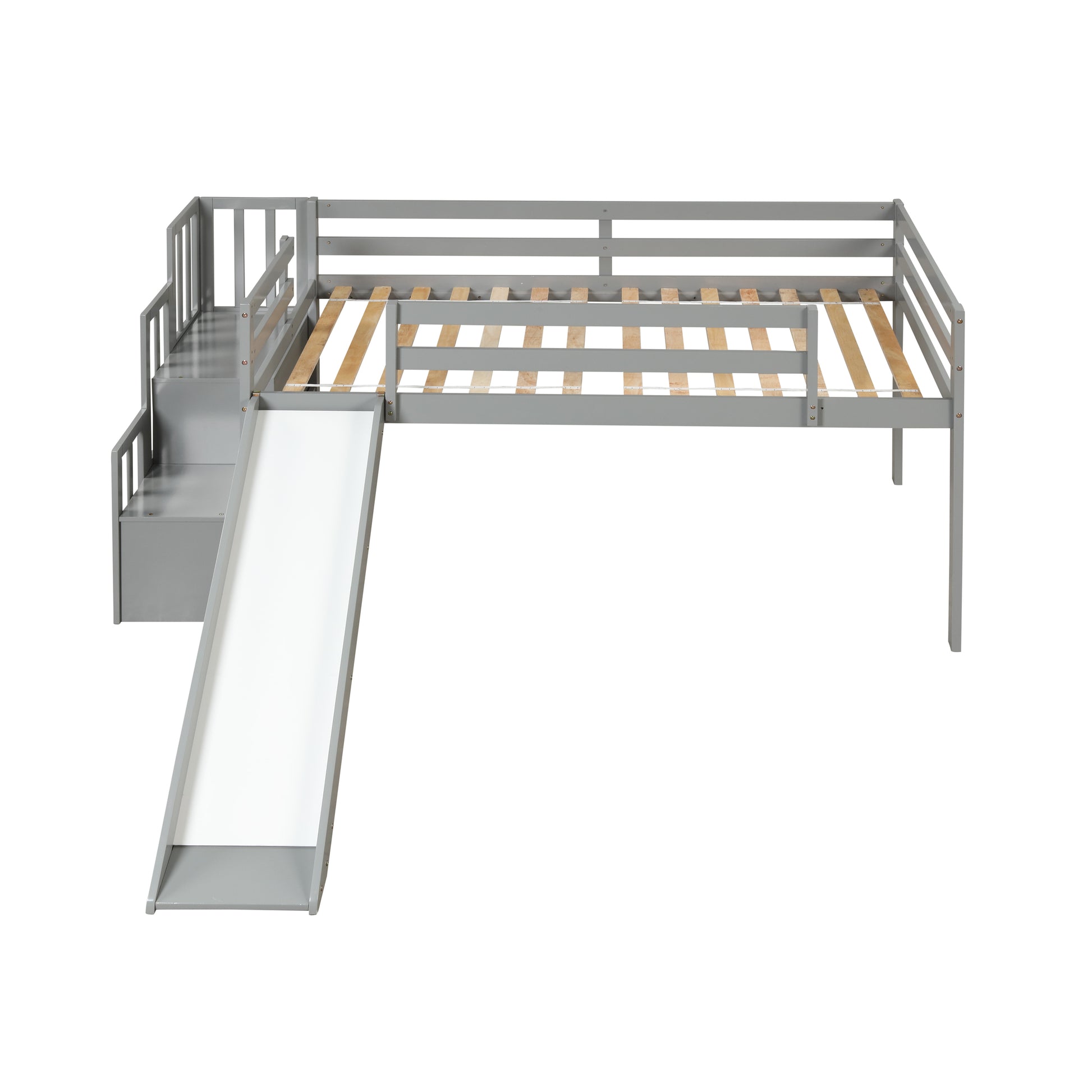 Loft Bed With Staircase, Storage, Slide, Twin Size, Full Length Safety Guardrails, No Box Spring Needed, Grey Old Sku:W504S00005 Twin Grey Pine