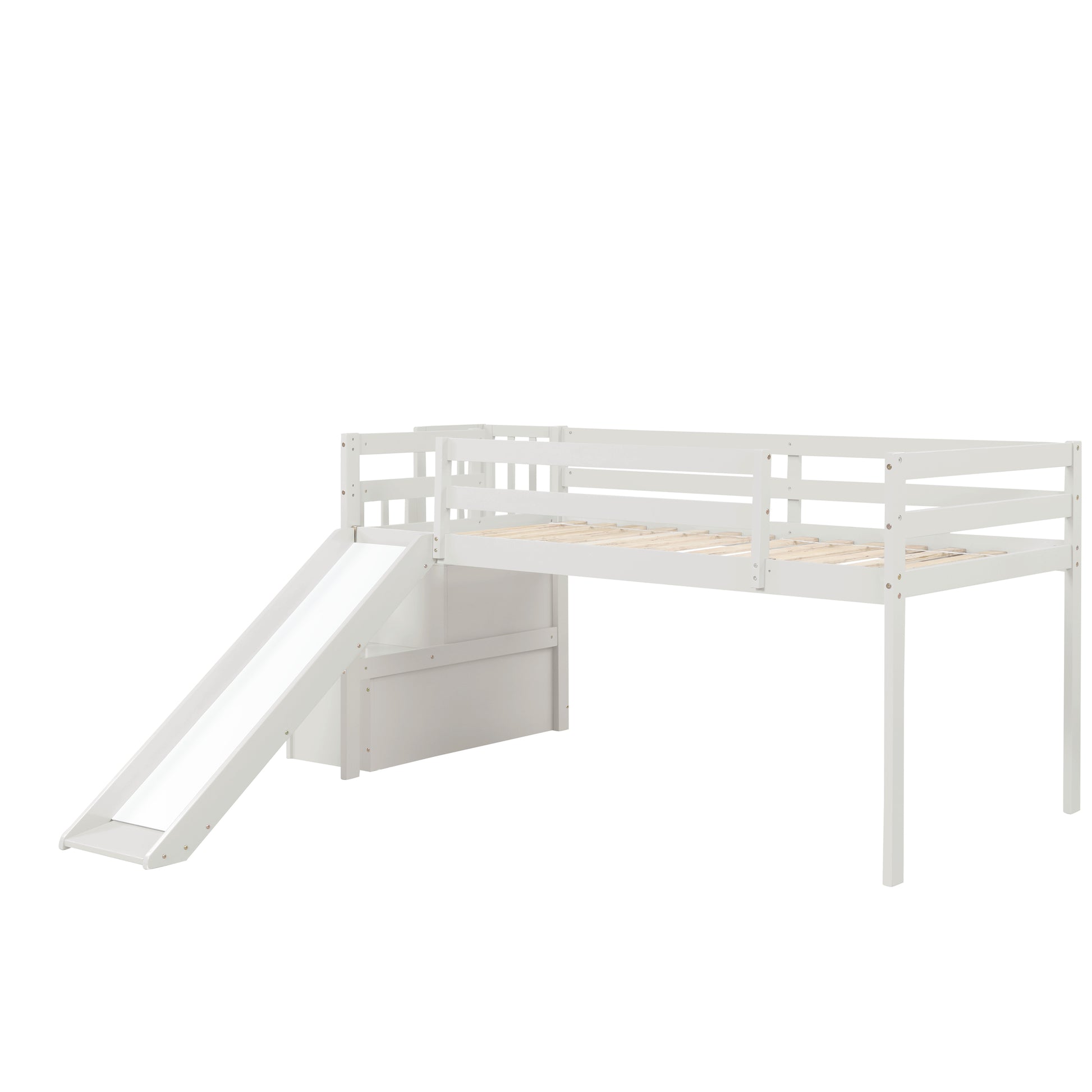 Loft Bed With Staircase, Storage, Slide, Twin Size, Full Length Safety Guardrails, No Box Spring Needed, White Old Sku:W504S00004 Twin White Pine