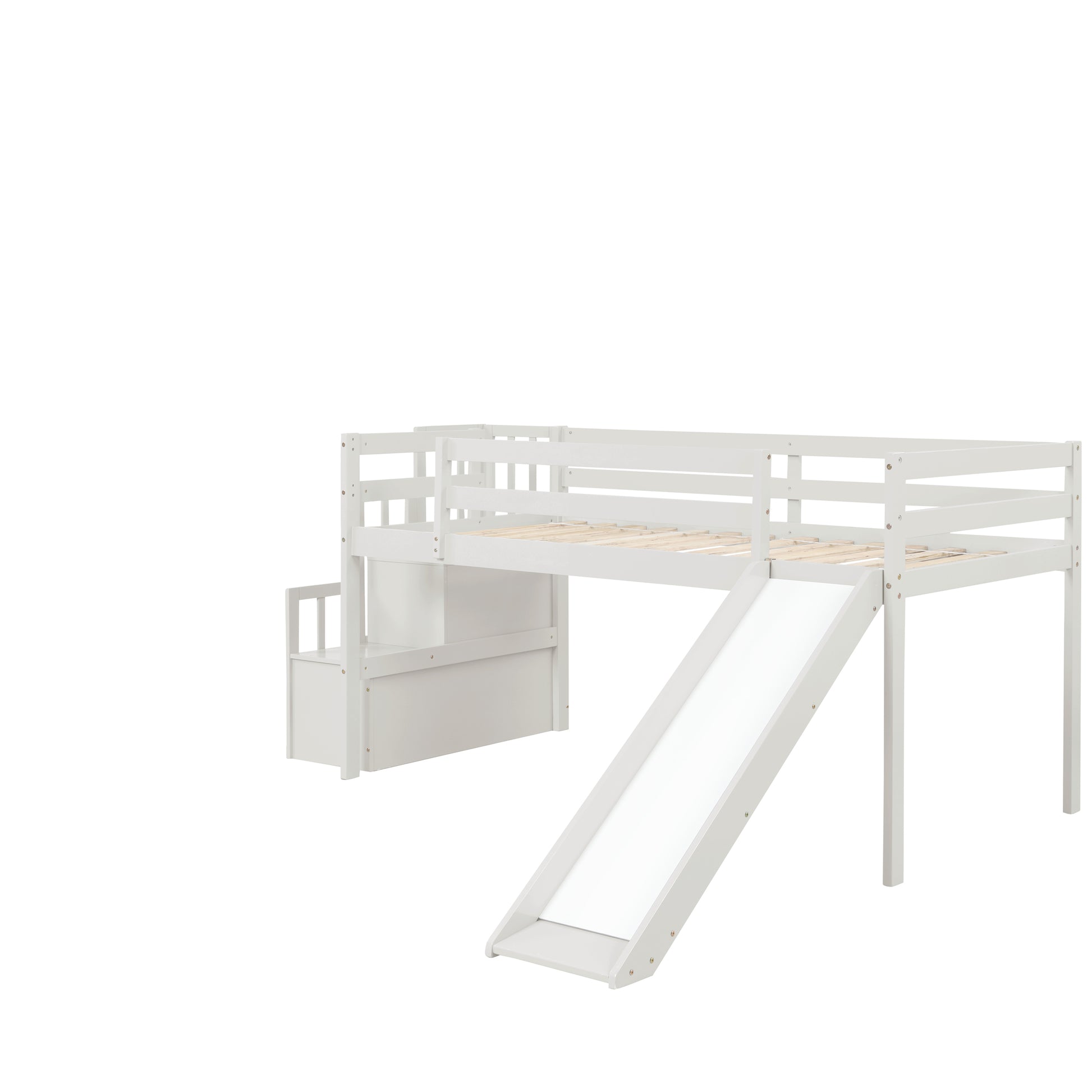 Loft Bed With Staircase, Storage, Slide, Twin Size, Full Length Safety Guardrails, No Box Spring Needed, White Old Sku:W504S00004 Twin White Pine