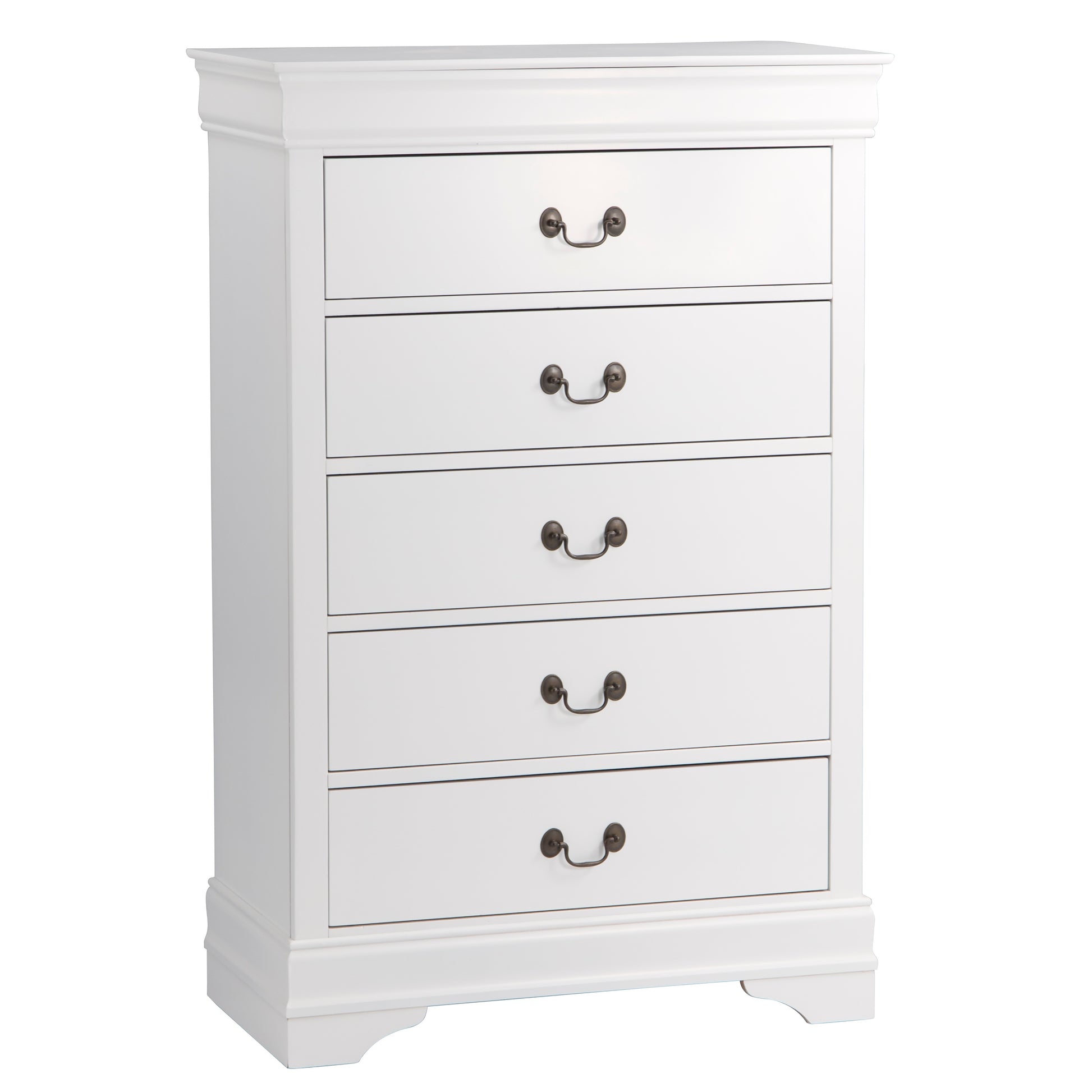 Traditional Design White Finish 1Pc Chest Of 5 Drawers Antique Drop Handles Drawers Bedroom Furniture White Bedroom Traditional Wood