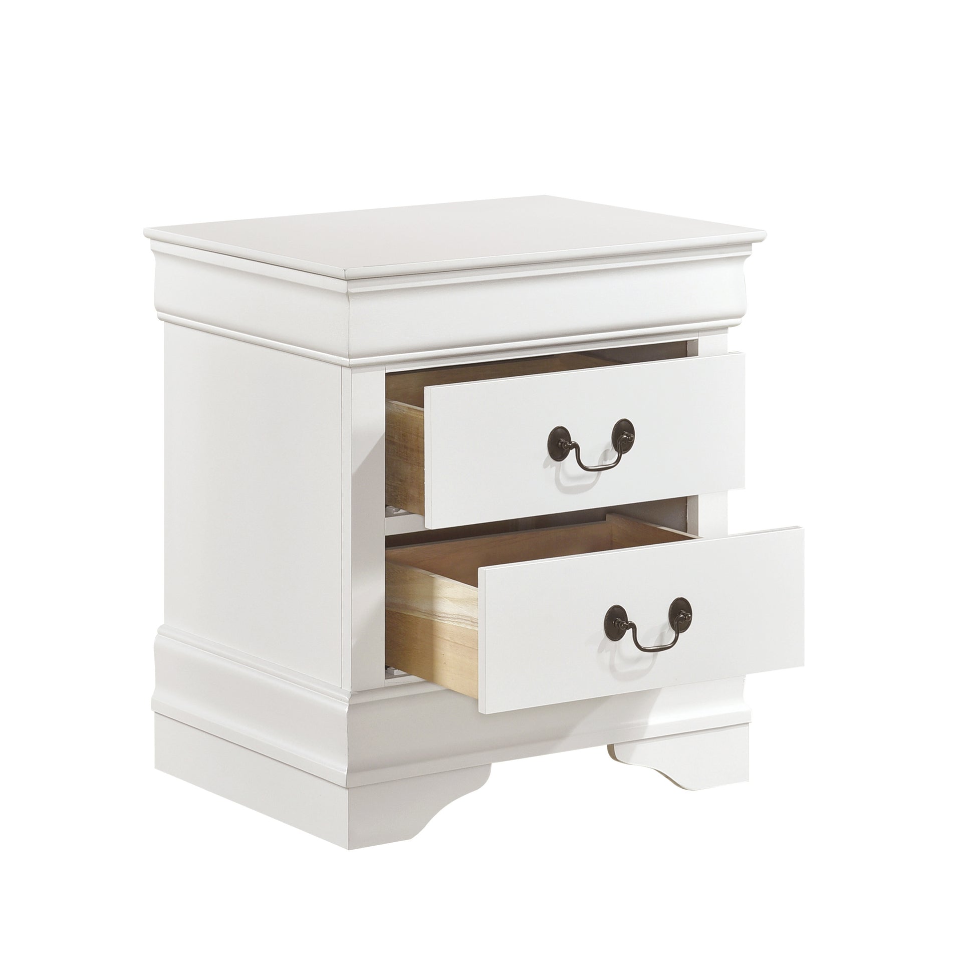 Traditional Design White Finish Nightstand 1Pc Antique Drop Handles Drawers Bed Side Table Bedroom Furniture White 2 Drawers Bedroom Wood