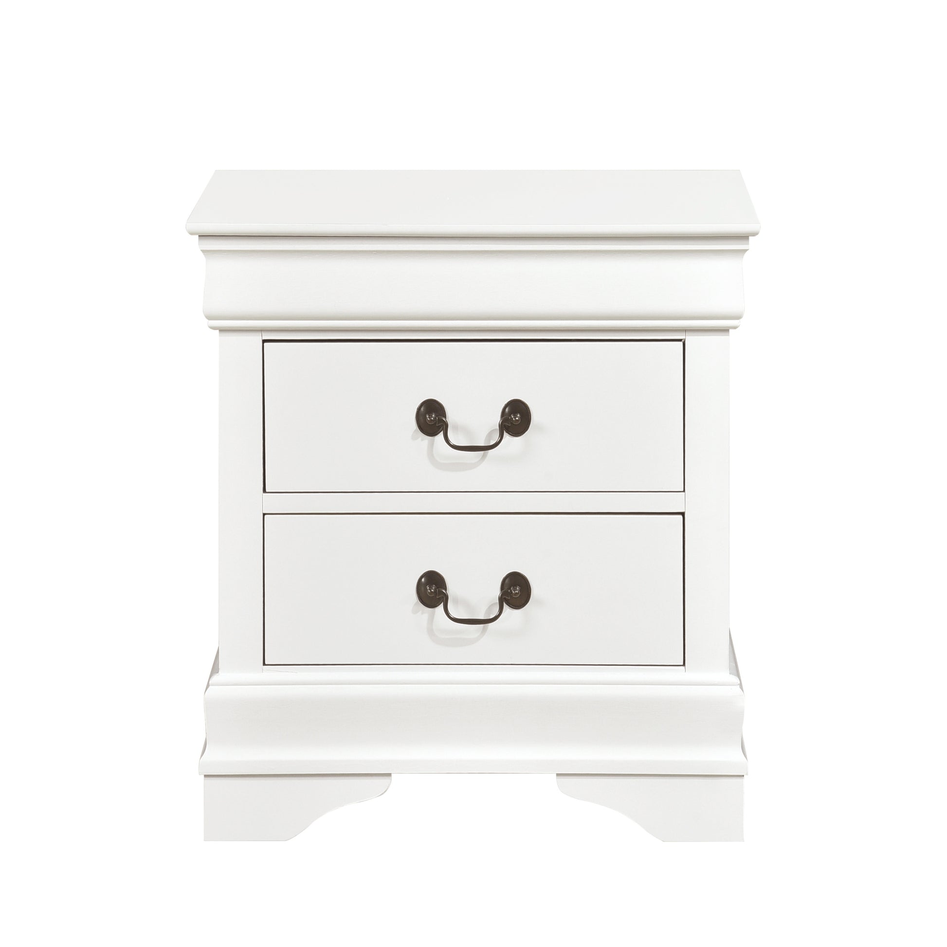 Traditional Design White Finish Nightstand 1Pc Antique Drop Handles Drawers Bed Side Table Bedroom Furniture White 2 Drawers Bedroom Wood