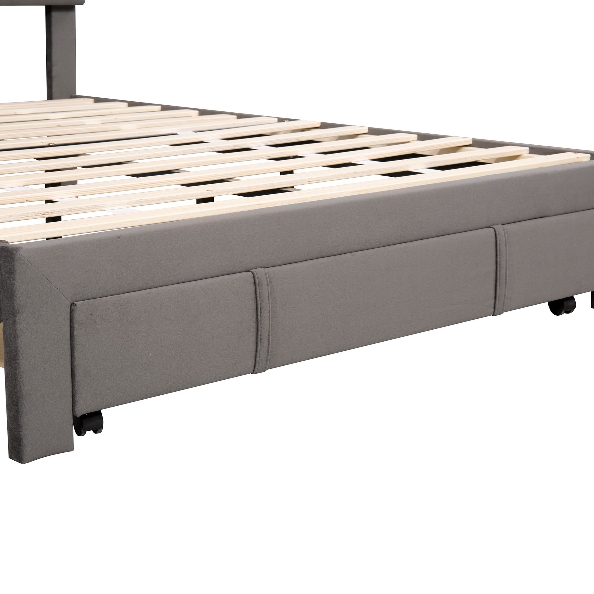 Full Size Storage Bed Velvet Upholstered Platform Bed With A Big Drawer Grey Grey Velvet