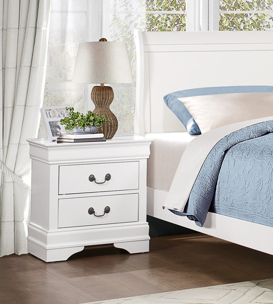 Traditional Design White Finish Nightstand 1Pc Antique Drop Handles Drawers Bed Side Table Bedroom Furniture White 2 Drawers Bedroom Wood