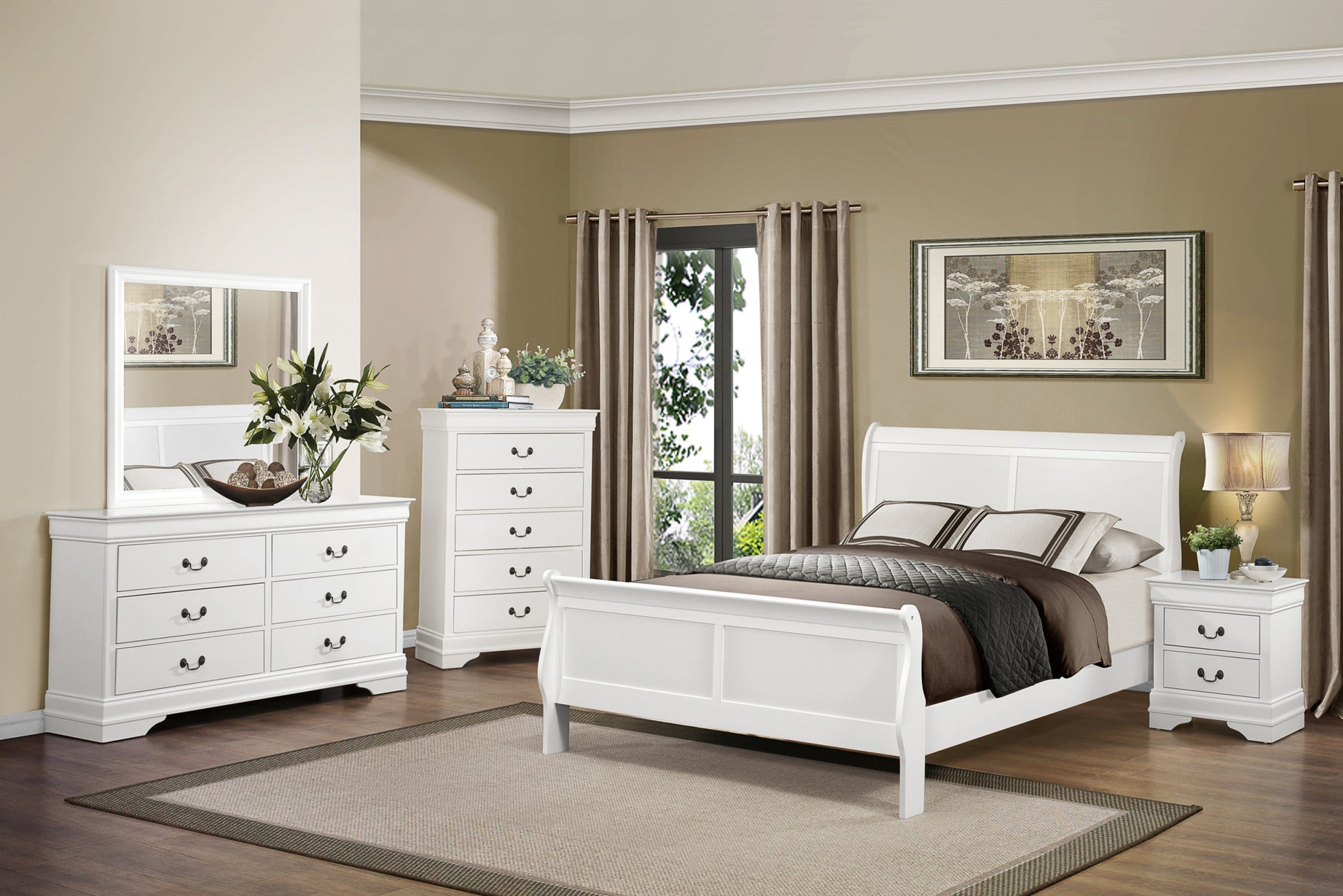 Classic Louis Philipe Style White Eastern King Size Bed 1Pc Traditional Design Bedroom Furniture Sleigh Bed Box Spring Required King White Wood Bedroom Traditional,Transitional Bed Frame Wood