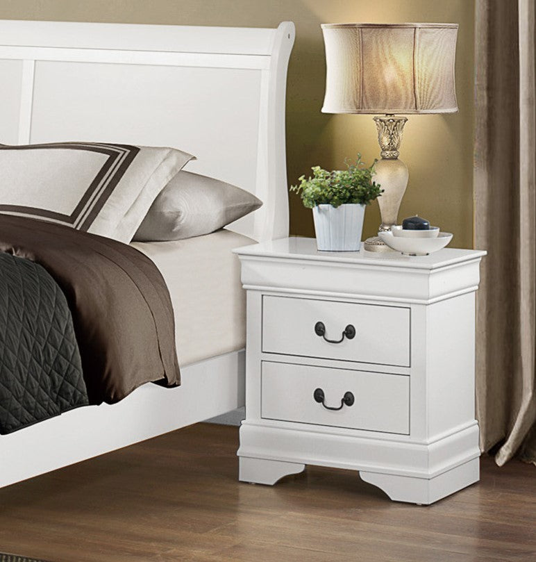 Traditional Design White Finish Nightstand 1Pc Antique Drop Handles Drawers Bed Side Table Bedroom Furniture White 2 Drawers Bedroom Wood