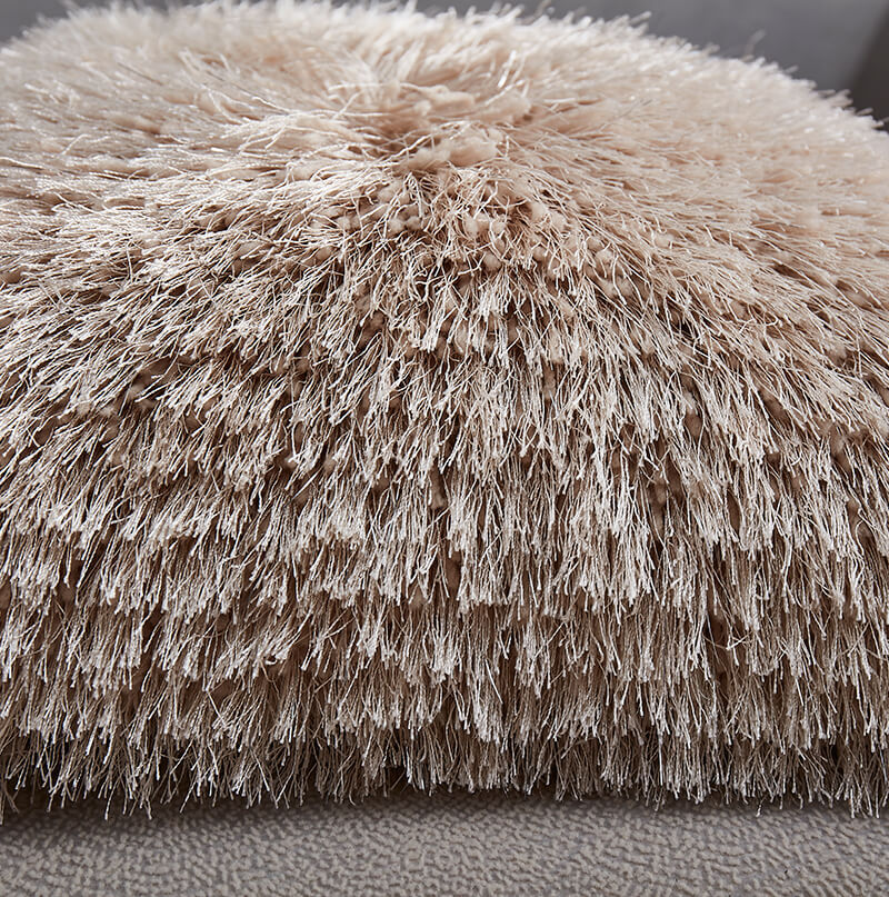 "Decorative" Shaggy Pillow With Lurex 18 In X 18 In Beige Polyester