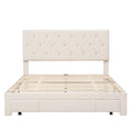 Queen Size Storage Bed Velvet Upholstered Platform Bed With A Big Drawer Beige Beige Velvet