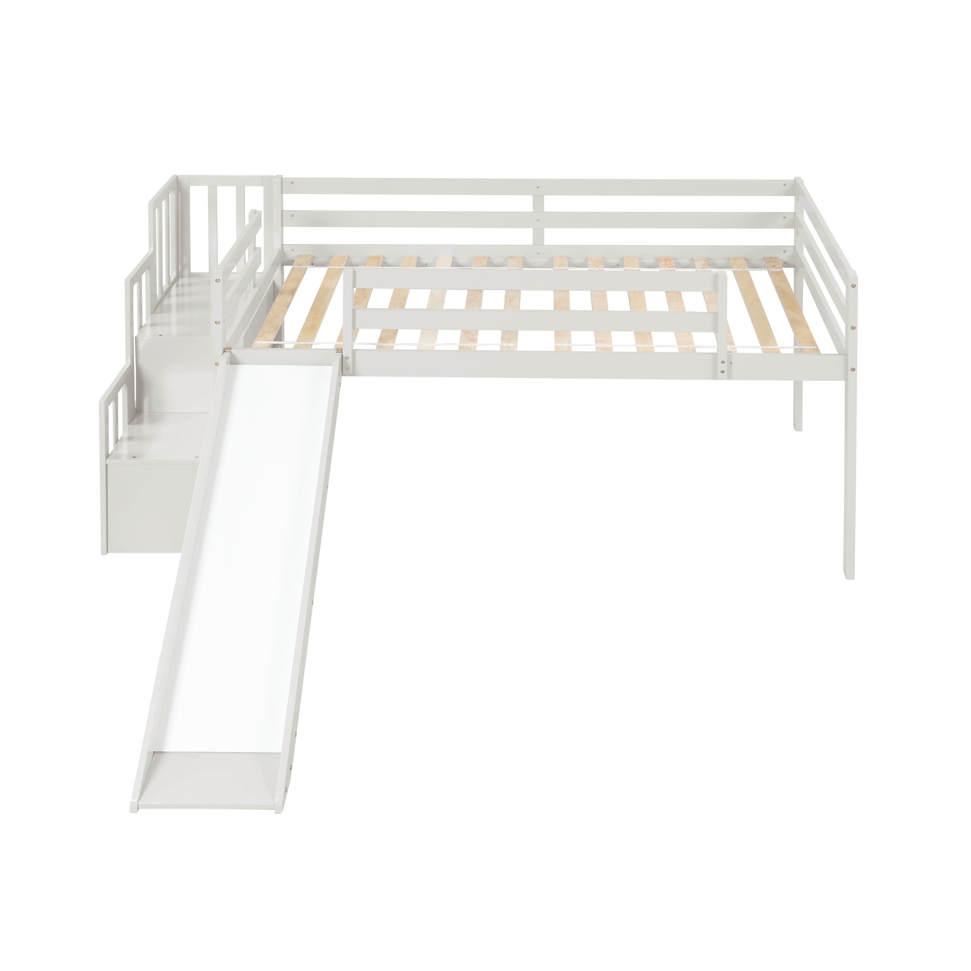 Loft Bed With Staircase, Storage, Slide, Twin Size, Full Length Safety Guardrails, No Box Spring Needed, White Old Sku:W504S00004 Twin White Pine