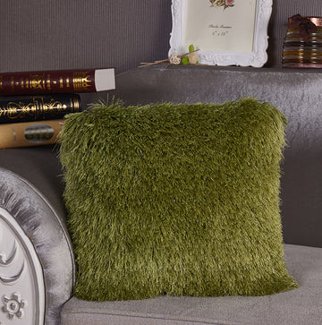 "Decorative" Shaggy Pillow With Lurex 18 In X 18 In Lime Green Polyester