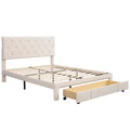 Queen Size Storage Bed Velvet Upholstered Platform Bed With A Big Drawer Beige Beige Velvet