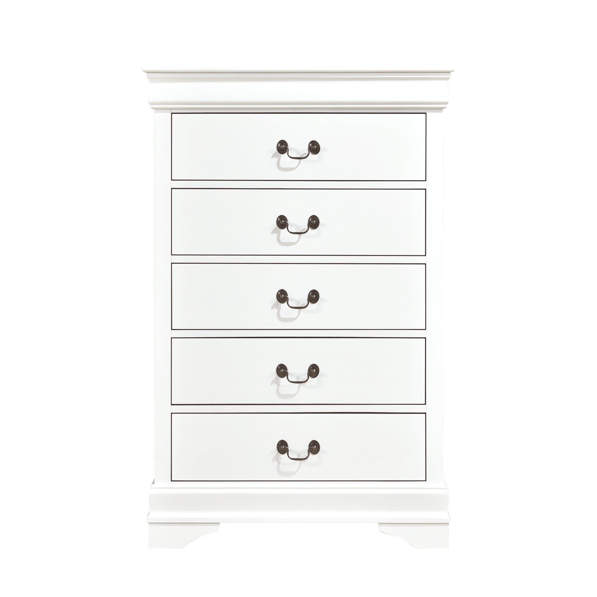 Traditional Design White Finish 1Pc Chest Of 5 Drawers Antique Drop Handles Drawers Bedroom Furniture White Bedroom Traditional Wood