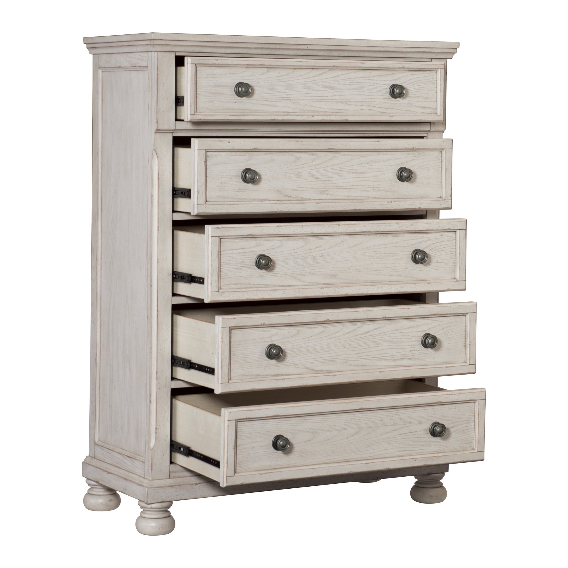 Wire Brushed White Finish 1Pc Chest Of Drawers With Ball Bearing Glides Transitional Bedroom Furniture White Bedroom Wood